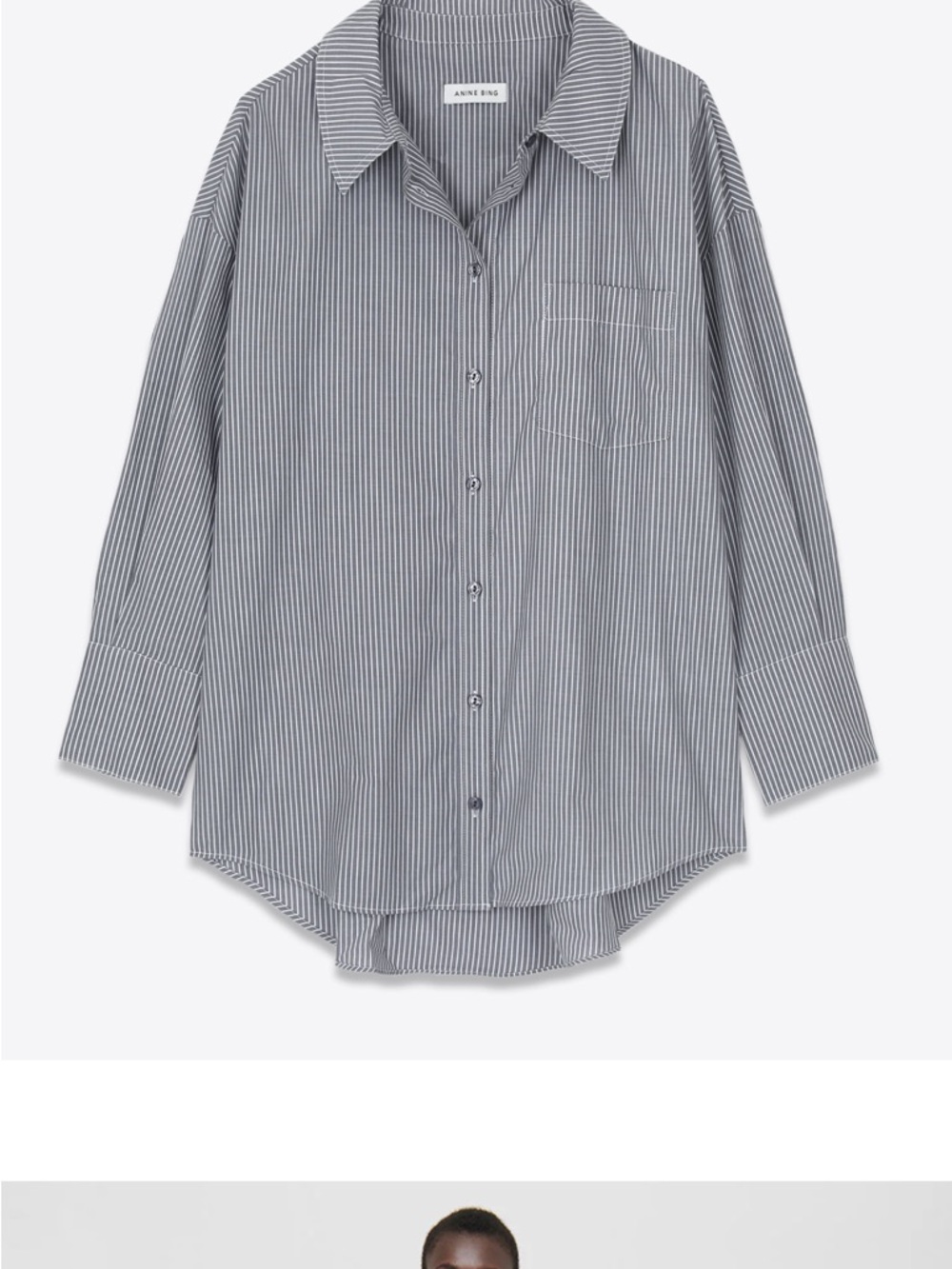 Anine Bing Navy and White Pinstripe Cotton Button-Down Shirt